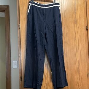 Halogen Navy Blue Women's Trousers with White Trim